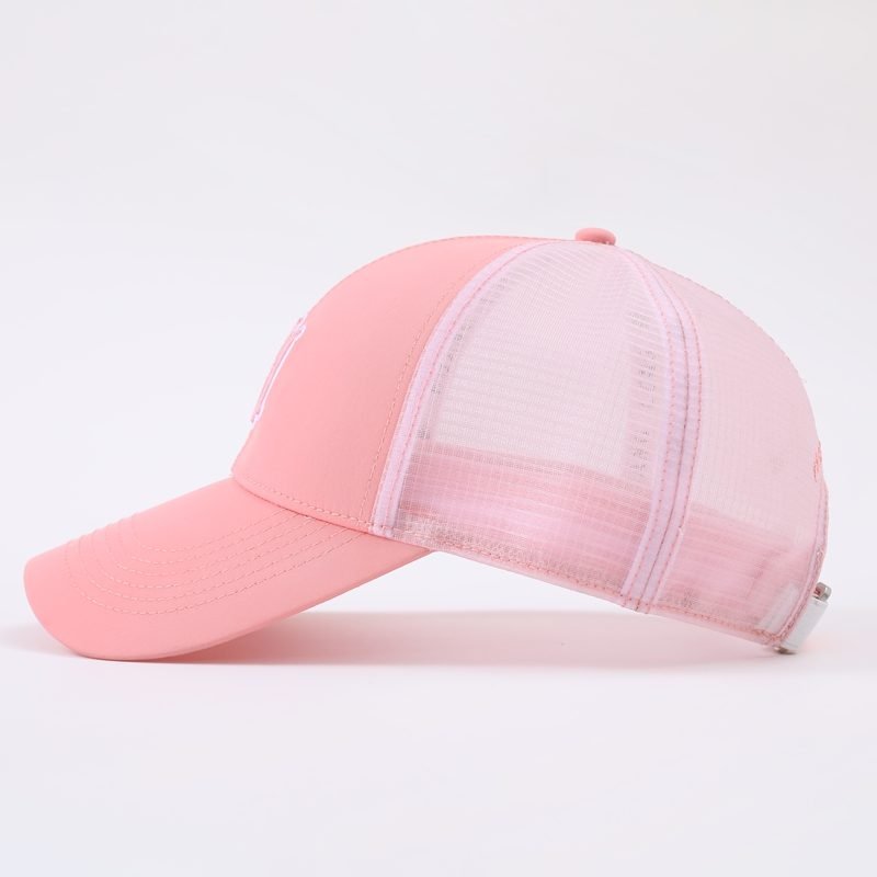 Embroidered mesh trucker cap