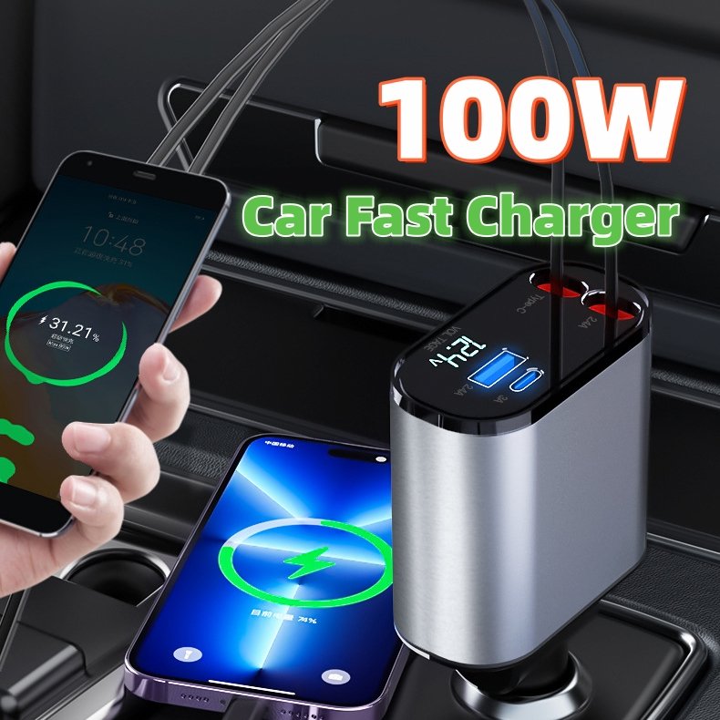 100W fast-charging metal car charger